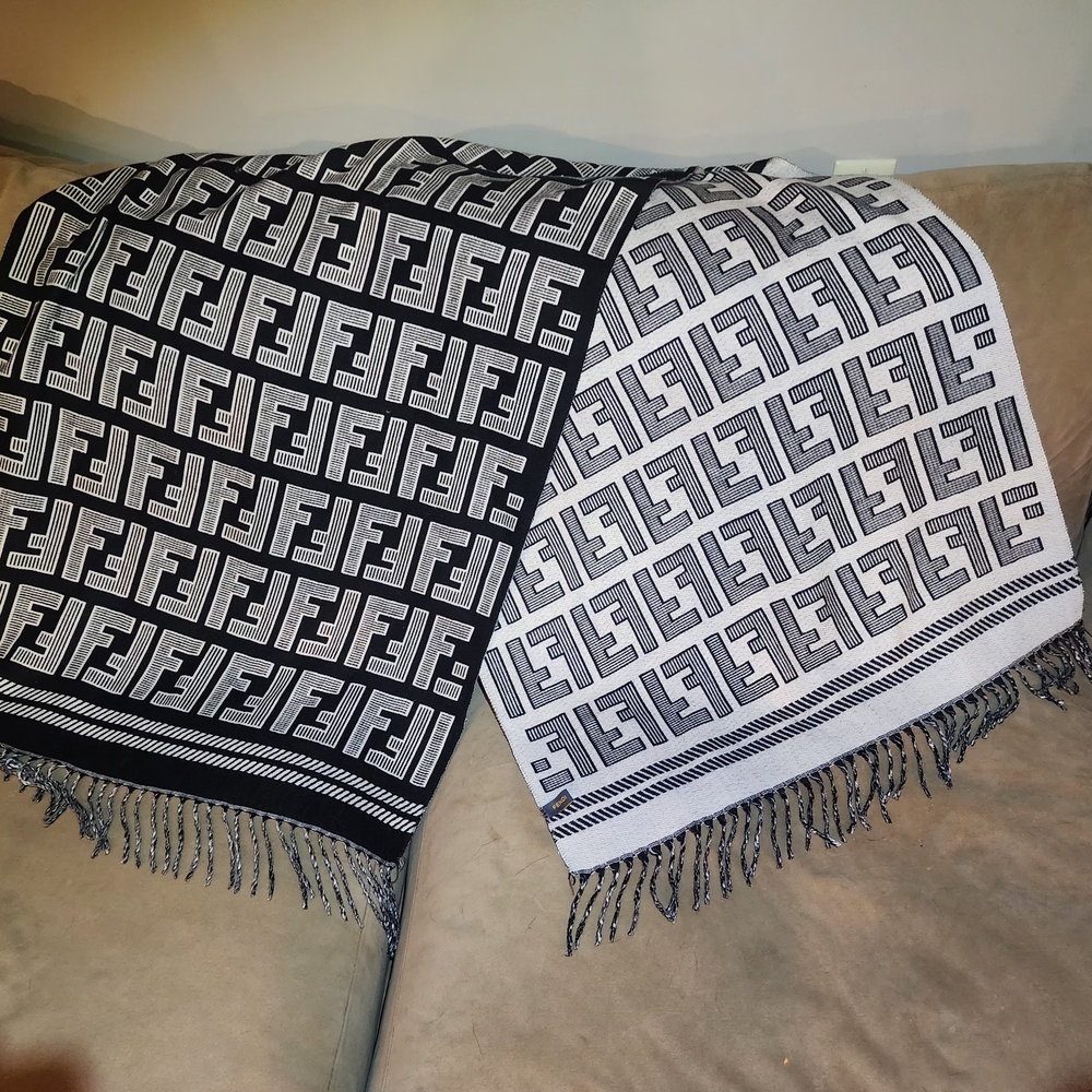 Fendi Black and White Logo Scarf